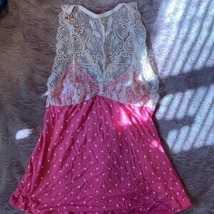 Adore Me Pink White Lace Lounge Top Pajama Comfort Racerback Dot Sexy Size XS